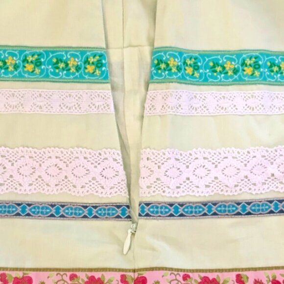 Garnet Hill BOHO 90s Y2K Multicolor Pencil Skirt Lace & Ribbon Sz 8 #207B - Picture 7 of 10